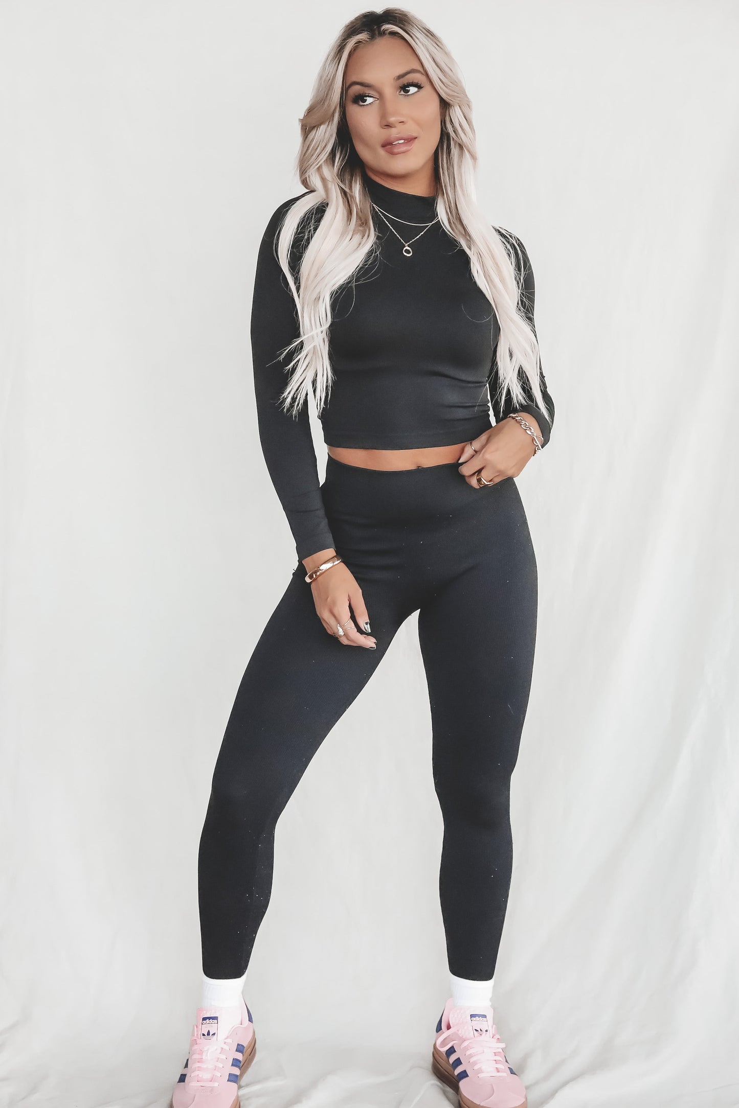 Just Here To Hang Black Long Sleeve Mock Neck Top