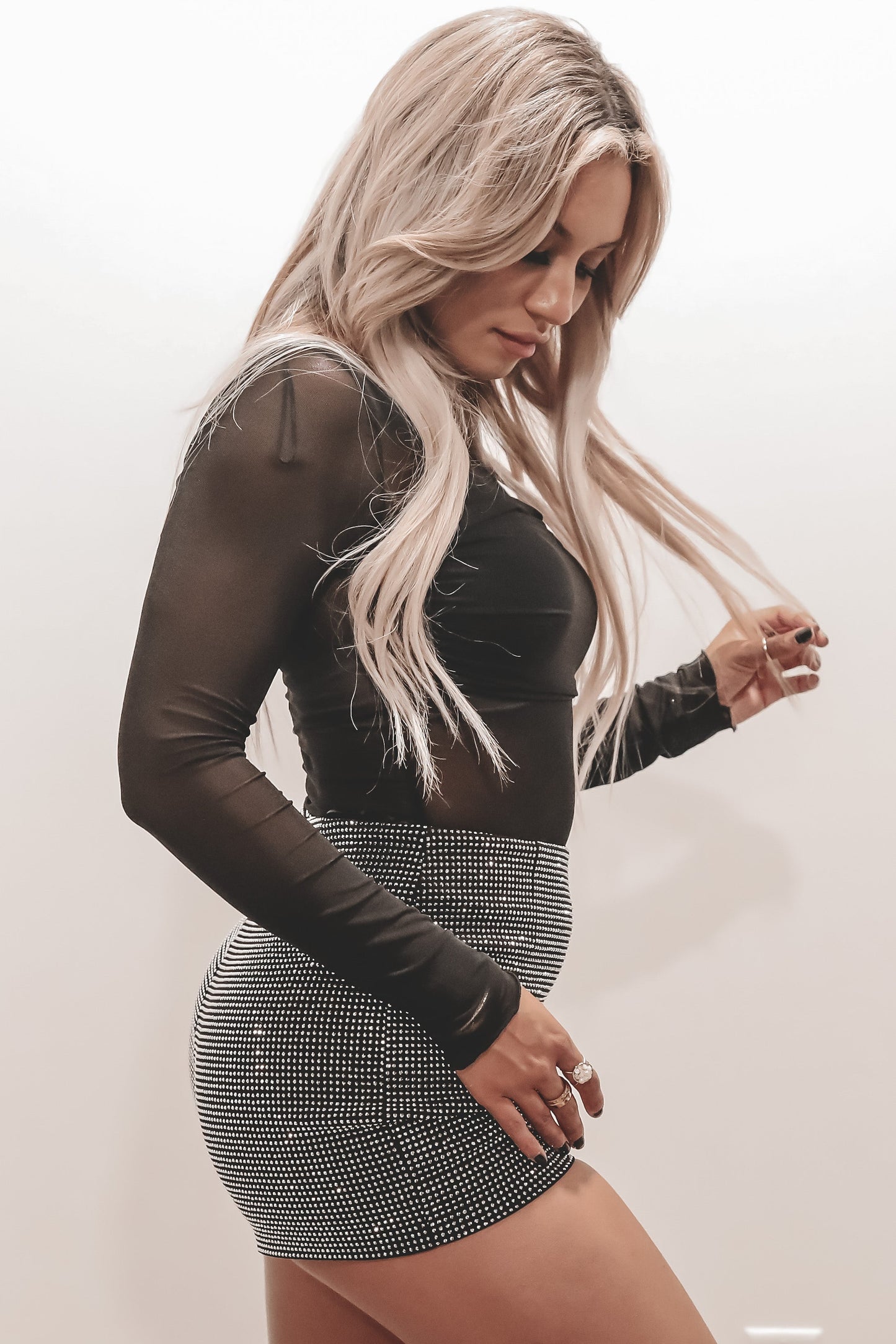 Here For A Good Time Black Long Sleeve Mesh Top