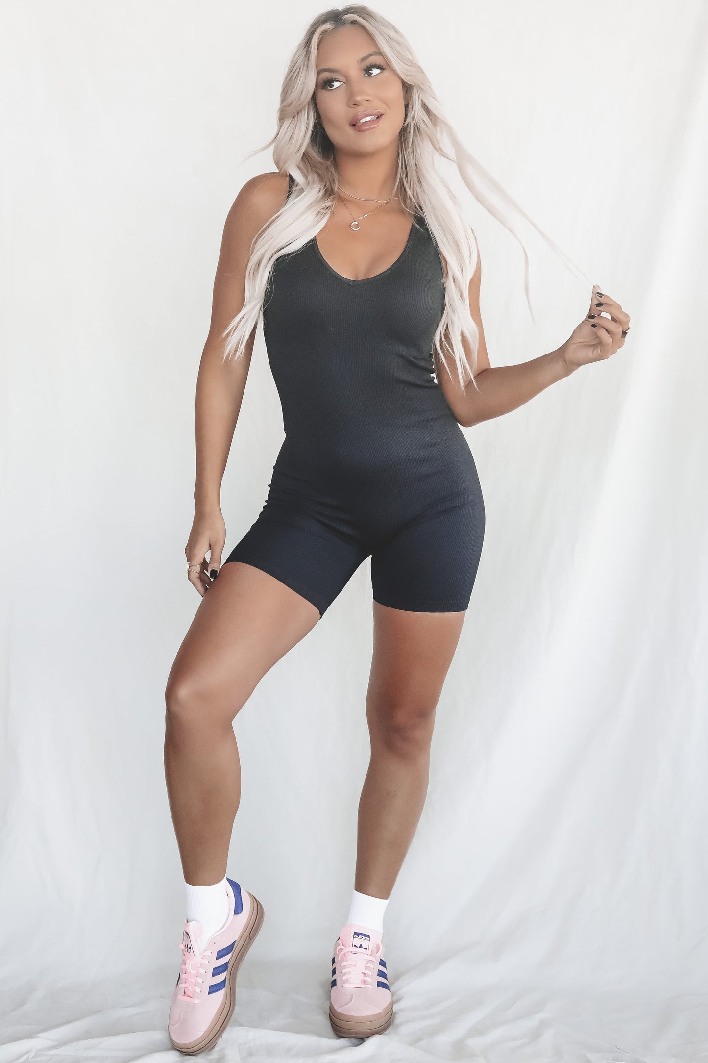 Came To Kick It Black Ridded Romper