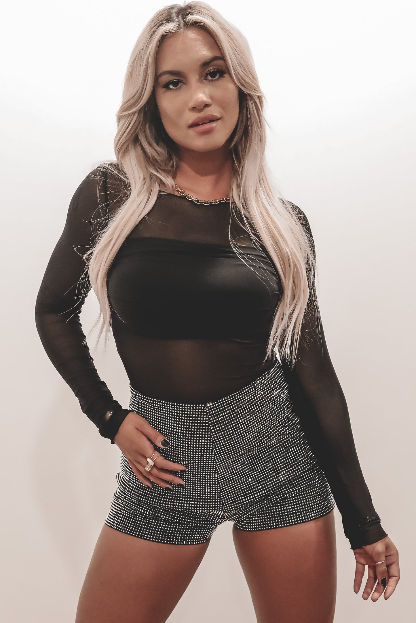 Here For A Good Time Black Long Sleeve Mesh Top