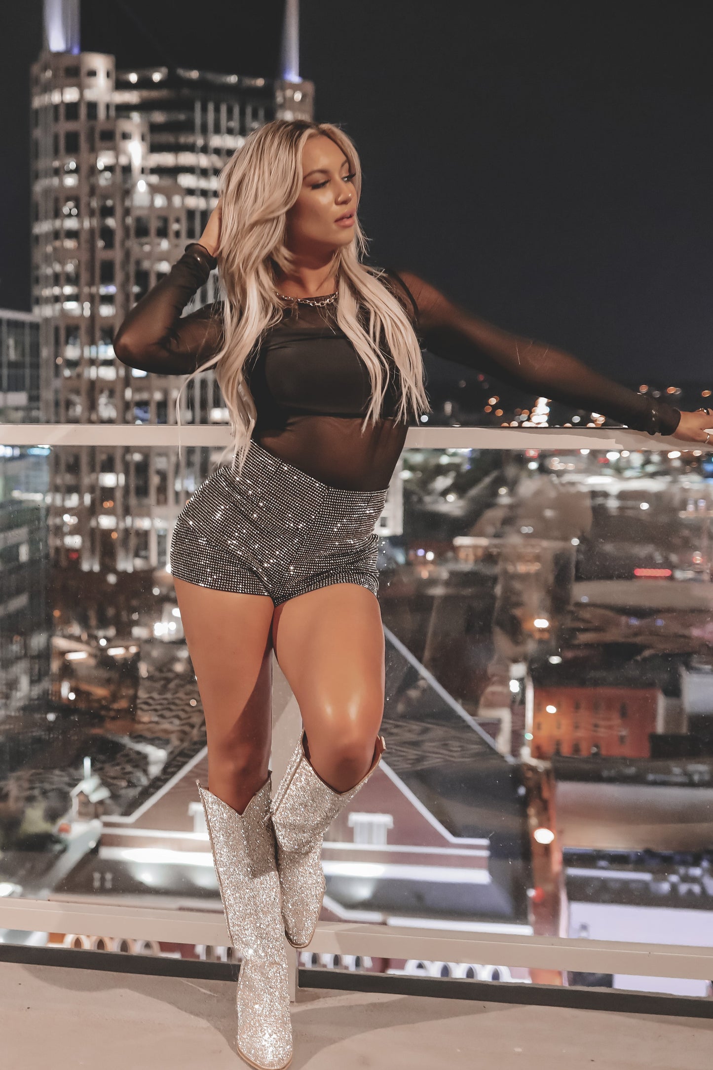 Here For A Good Time Black Long Sleeve Mesh Top