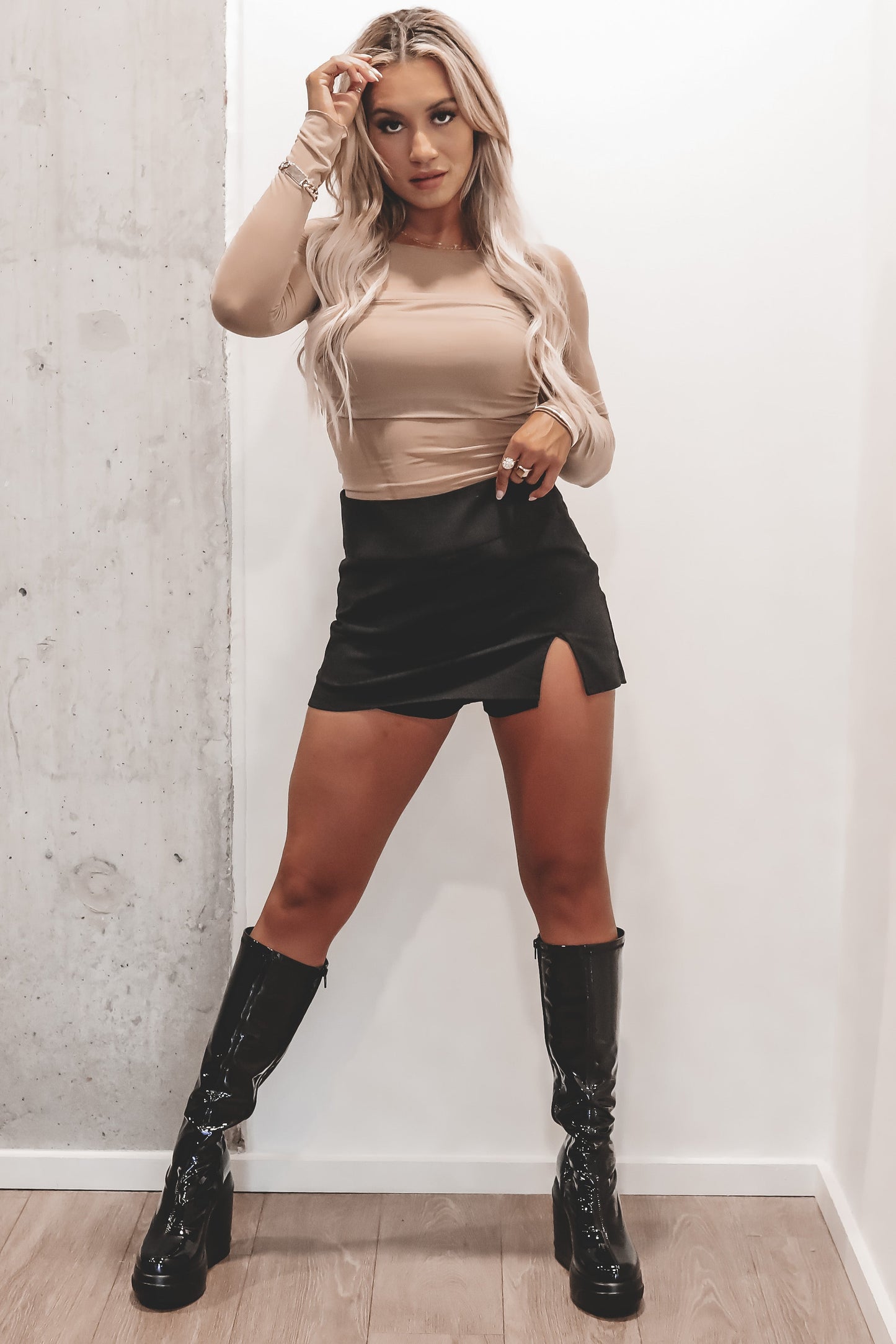Here For A Good Time Black Long Sleeve Mesh Top